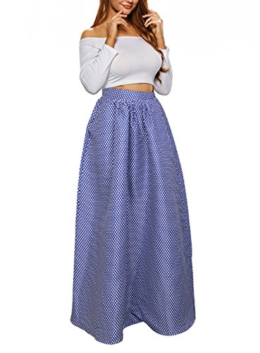 Uideazone Women Vintage Polka Dot Maxi Skirt Swing Full Skirts Plus Size