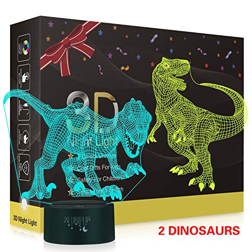Dinosaur 3D Night Light,Metplus Kids Room Decor Bedside Lamp 7 Colors LED Illusion Table Desk Lamps USB Touch Sensor Nightlights Children Xmas Birthday Gift - 2 Acrylic Panels