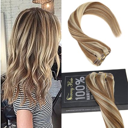 Sunny 24inch 7pcs 120g Clip On Hair Extensions Human Hair Straight Extensions Color #8 Brown Mixed #22 Light Blonde Clip In Hair Extensions