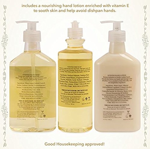 Liquid Soap & Lotion Kitchen Caddy: Tri Coastal Design Silver Wire Sink Basket Set - Honey Almond Dish Soap, Hand Soap, and Lotion - 13.5 Fluid Ounces