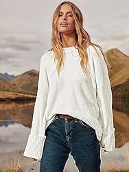 LOGENE Womens Oversized Soft Crewneck Sweater Fuzzy