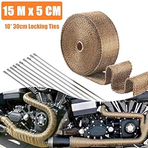 Bangminda Hitte ban, hittewerend, van basaltvezel, 15 m x 5 cm, titanium kleur, uitlaatband met 10 roestvrijstalen…