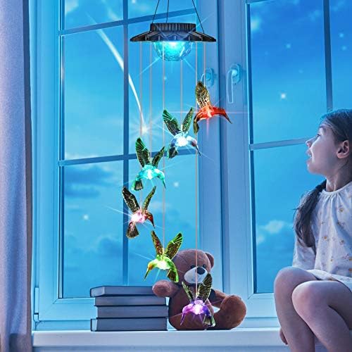 iShabao Photo voltaic Hummingbird Wind Chimes Outside Colours Altering Replace Seven LED Lights Power Saving and Waterproof Hanging Shiny Lights for Dwelling Patio Yard Backyard Decor Nice Presents