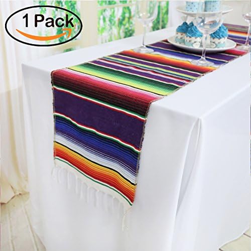 Koyal 14x84-Inch New Authentic Serape Mexican Table Runner Serape Colorful Striped for Wedding Party Banquet