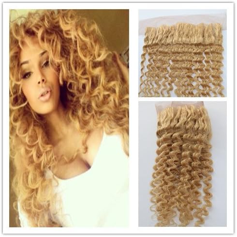 100% Brazilian Human Hair Lace Frontal Closure Ear to Ear Lace Size 13"x4“ Color Bleached Blonde 613# Deep Wave 10"