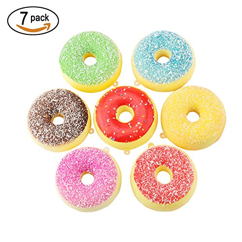 SOTOGO 7 Packs Different Colors Squishy Donuts Slow Rising Squishy Charms Kids Toys Gift Party Favors Supplies