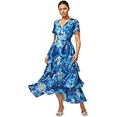 ADOR Women's Floral Summer Empire Waist V Neck Casual Long Flowy Chiffon Maxi Dress Ruffle Tiered Short Sleeve A-line Dreses