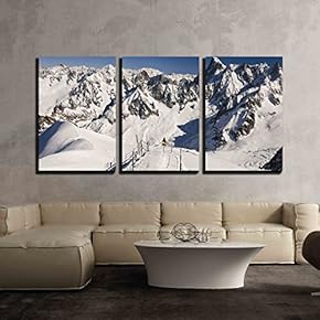 3 Piece Canvas Wall Art - Entrance to The Vallee Blanche. Massif Mont-Blanc, Aiguille Du Midi. France. - Modern Home Art Stretched and Framed Ready to Hang - 16"x24"x3 Panels