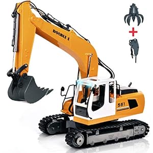DOUBLE E 17 Channel Full Functional Remote Control Truck Metal Shovel RC Excavator with 2 Bonus Drill and Grasp