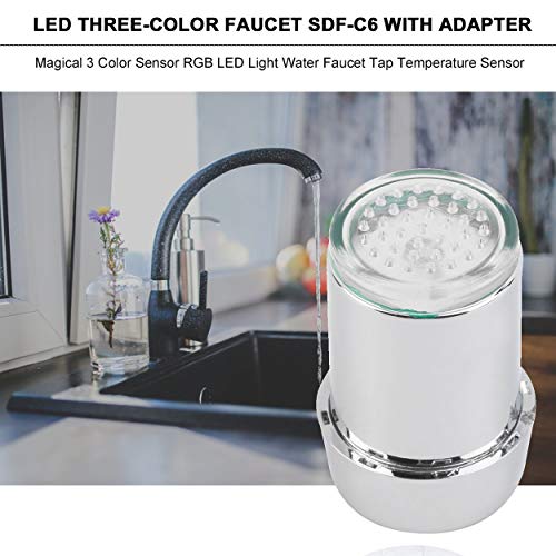 Plumbing facilities,Magic 3color RGB Glow LED Light Water Faucet Temperature Sensor Controlled Tap with Faucet Diverter Valve Adapter Color Changing