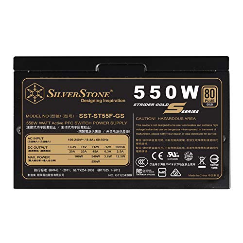 SilverStone Technology 550W Computer Power Supply PSU Fully Modular with 80 Plus Gold & 140mm Design Power Supply (SST-ST55F-GS)