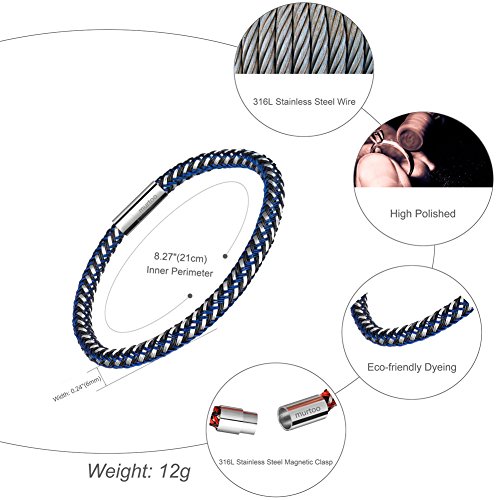 murtoo Stainless Steel Bracelet for Gift Braided Bracelet For Men Women Titanium Magnetic Clasp 8.27" Perfect Gift (Blue)