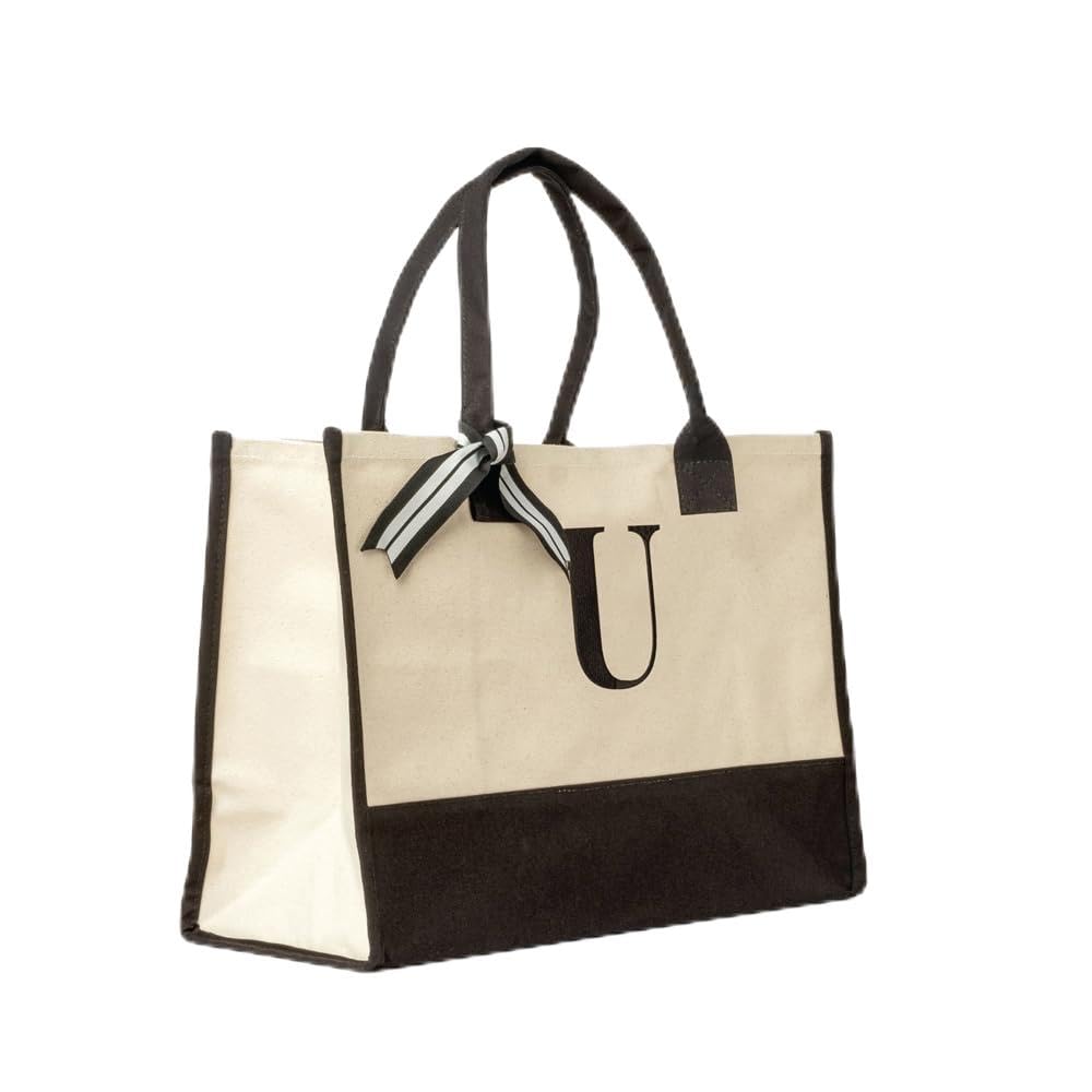 Elberfelder Leinen Personalised Canvas Bag, Gift Idea with Robust Base, with Monogram, Tote Bag, Handbag, Oeko-Tex Standard 100 L, Shopping Bag, 100% Cotton, U, Groß