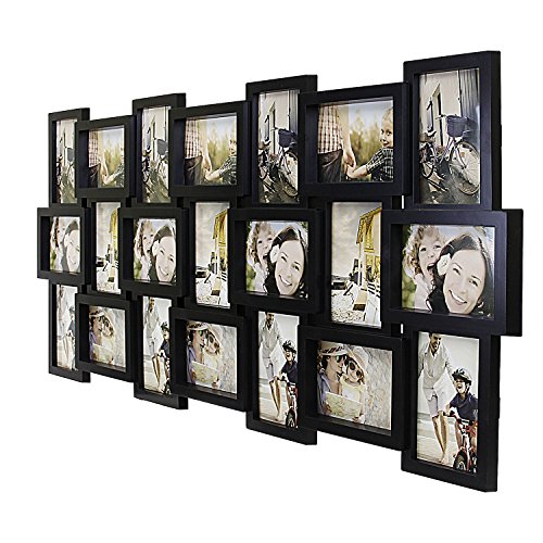 Jerry & Maggie - Photo Frame 17x39 Black Picture Frame Selfie Gallery Collage Wall Hanging for 6x4 Photo - 21 Photo Sockets - Wall Mounting Design