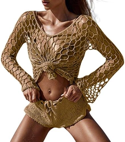 Caopixx 2018 Women Crochet Cover ups for Swimwear Beach Cover up Fishnet Sarong Wrap Bikini Handmade Smock