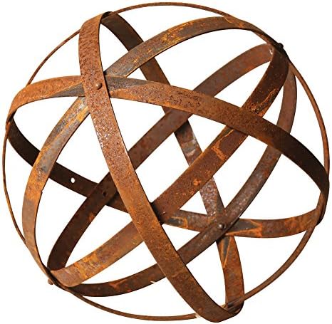 Folding Garden Sphere - Rusted Metal Ball Lawn Ornament - Small
