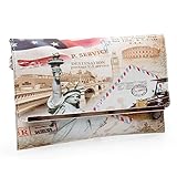 BMC Womens Textured PU Faux Leather Postage Stamp Design Print Flap Fashion Clutch Handbag - Lady Liberty