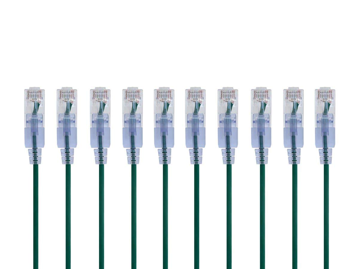 Monoprice Cat6A Ethernet Patch Cable - Snagless RJ45, 550Mhz, 10G, UTP, Pure Bare Copper Wire, 30AWG, 10-Pack, 2 Feet, Green - SlimRun Series