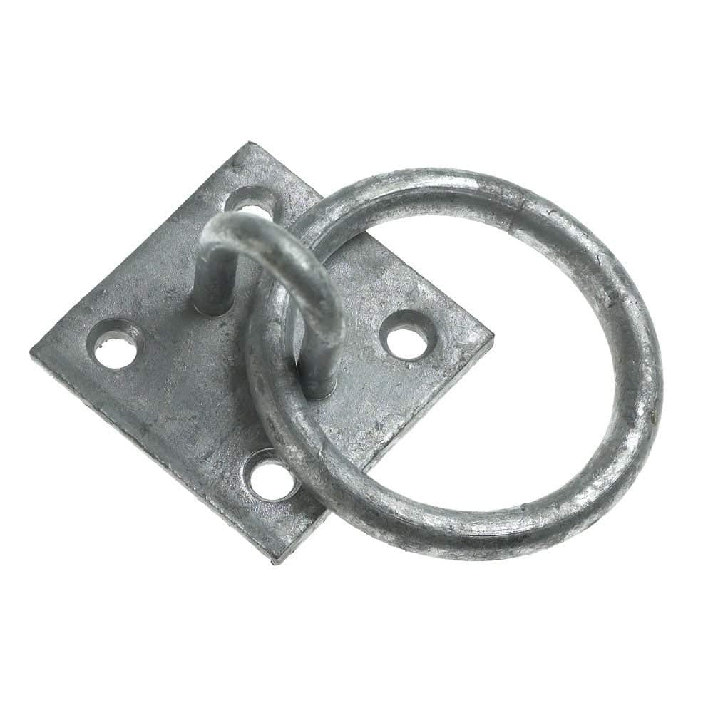 Hardware Solutions - Galvanised Steel Ring on Plate Anchor Point - for Chain to Gate Or Fence Posts - Hook Loop Suspension Ceiling Hooks - M6 x 50mm