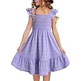 DOKOTOO KIDS Girls Summer Dresses Cute Double Layer Ruffle Sleeve Smocked Flowy Dress 6-15 Years