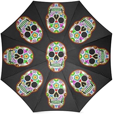 Sugar Skull Dia De Los Muertos Folding Windproof outdoor Travel Umbrella for Women