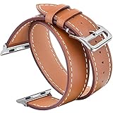 V-Moro Compatible 42mm Double Tour Leather Band with Metal Clasp for Apple Watch Series 3 Series 2 Series 1 Sport&Edition - Brown