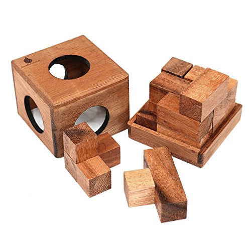 Cube Puzzle: Wooden Puzzle for Adults a Handmade 3D Brain Teaser Soma Cube from SiamMandalay