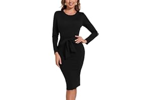 KNOINT Women's Bodycon Work Pencil Midi Dresses Formal Business Dress Slim Casual Dress Knee Length Party Dress