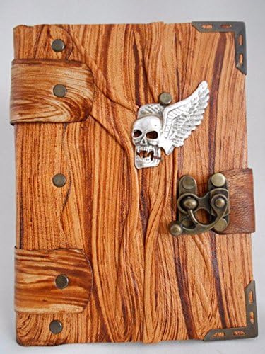 handmade flying skull emblem small leather Journal / handmade leather notebook / Leather Sketchbook / Leather Diary / leather bound &amp;