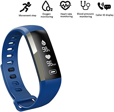 Fitness tracker 0.96 inch OLED touchscreen Smartband Heart Rate Blood Oxygen Pressure Monitor Pedometer watch Smart bracelet WristBand with weather forecast function For IOS Android Phone (Blue)