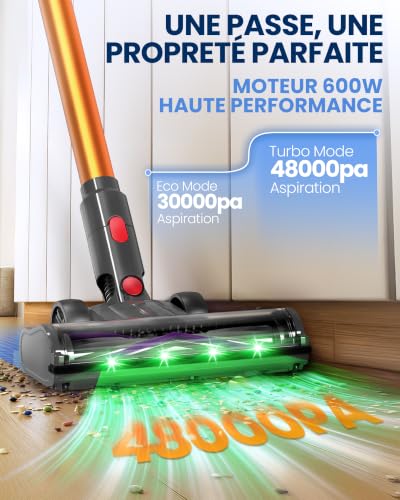 DP2 Dual Battery Cordless Broom Vacuum Cleaner, 48KPa/90Min/600W, LED Display, Telescopic Tube, Freestanding, Greeneye Light, for Cleaning Home, Pet Hair, Carpets and Hard Floors