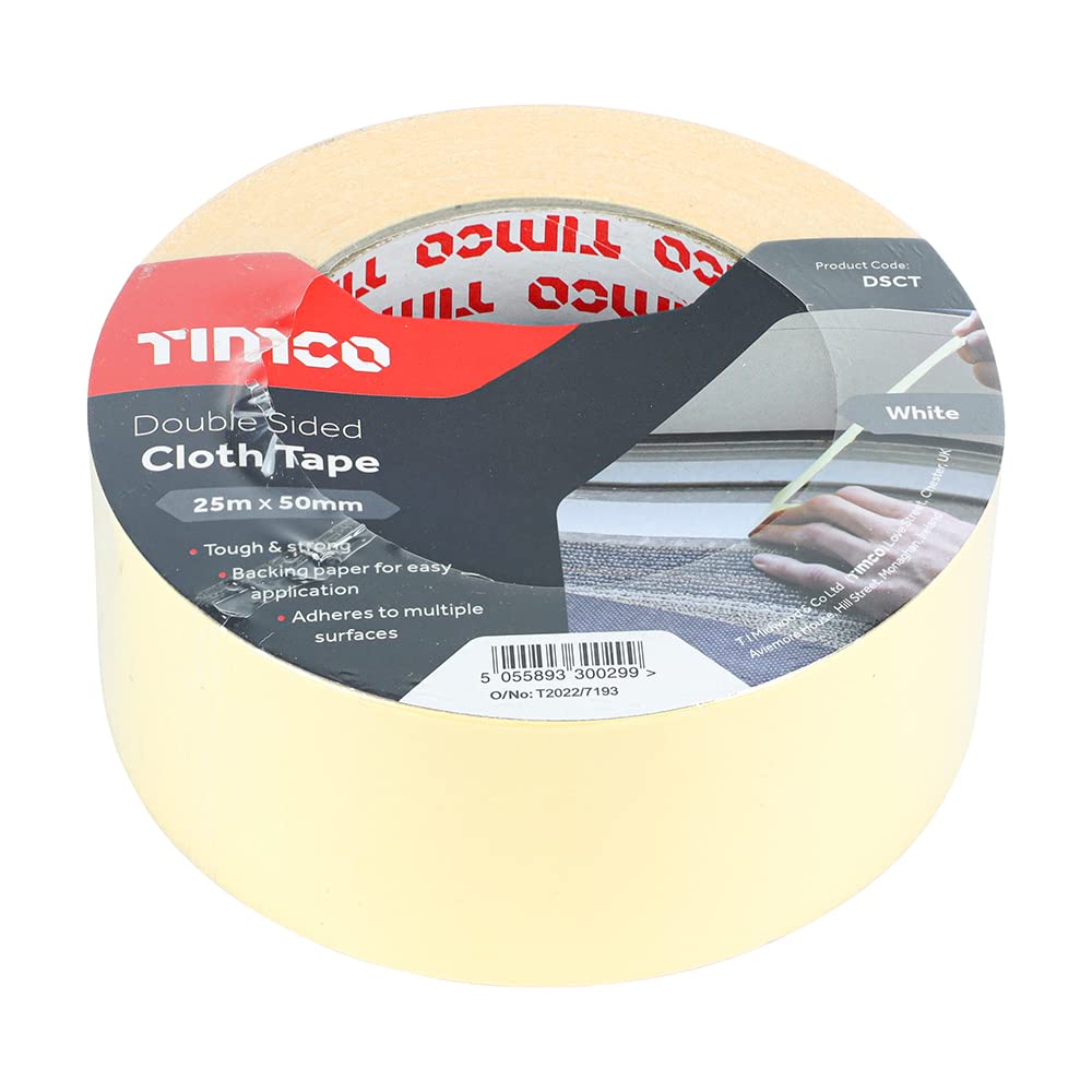 TIMCO Double Sided Cloth Tape 25m x 50mm - White