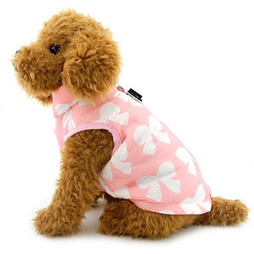 SELMAI Padded Bow Print Vest Coat with Harness Hoop for Small Dog Cat Puppy Pink M