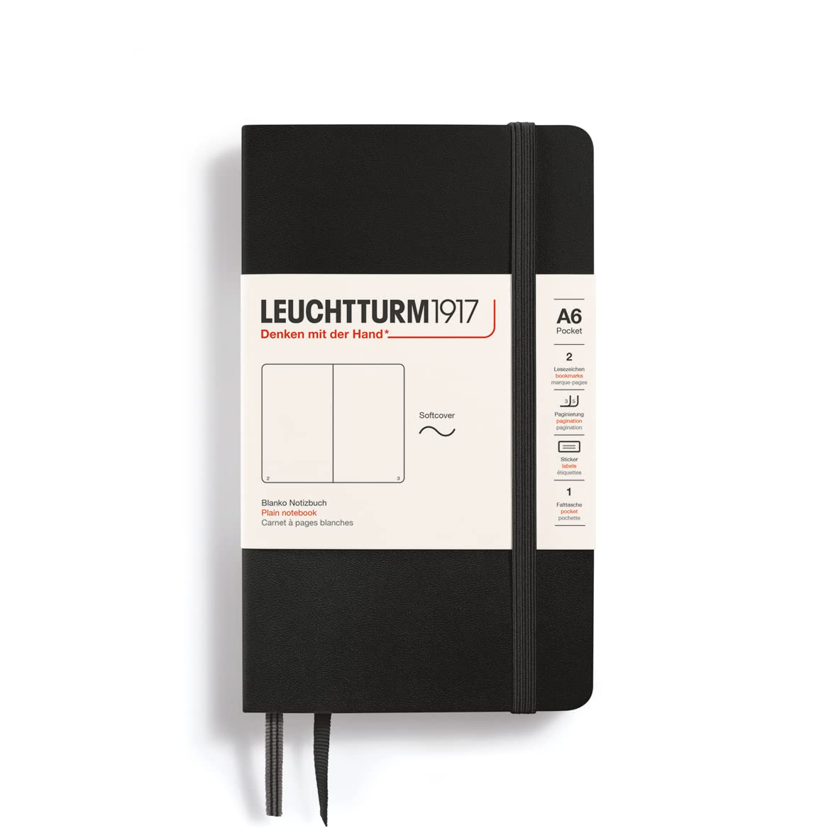 Leuchtturm 90mm x 150mm A6 Pocket Soft Cover Plain Notebook - Black