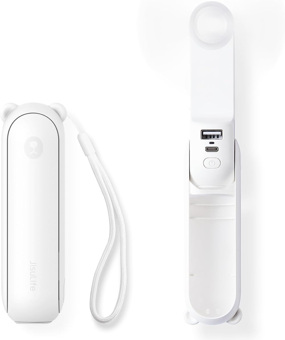 JISULIFE 3 in 1 USB Mini Fan Power Bank Flashlight White