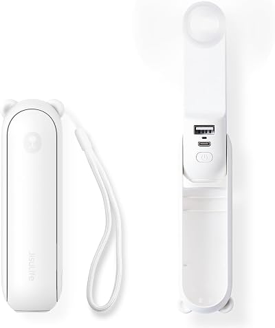 JISULIFE 3 in 1 USB Mini Fan Power Bank Flashlight White