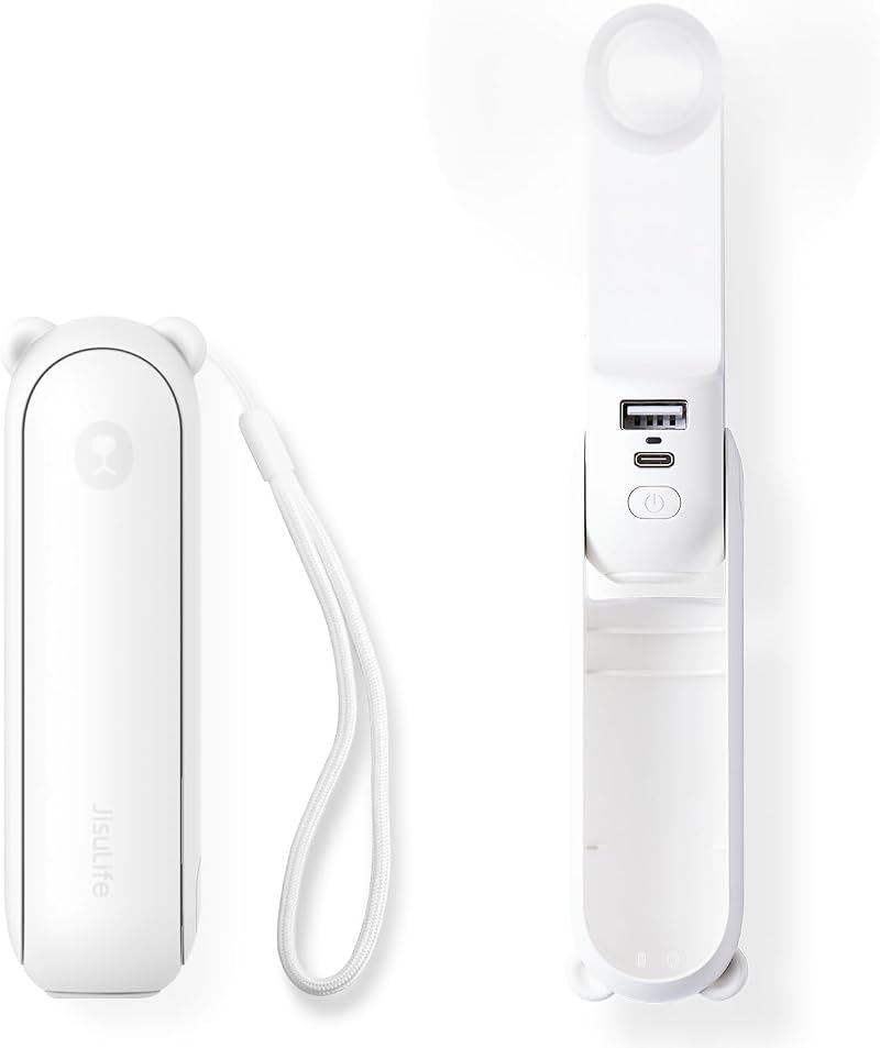 JISULIFE 3 in 1 USB Mini Fan Power Bank Flashlight White