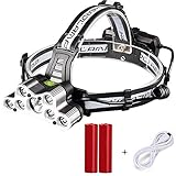 Rechargeable LED headlamp,Brightest and Best 9 LED Headlamp 45000 Lumen Zoomable Waterproof CREE Headlamps Waterproof Hard Hat Light, Bright Head Lights, Running or Camping headlamps …