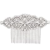 Fairy Moda Long Crystal Floral Bridal Wedding Hair Comb Silver Tone for Women (Width 4 1/8