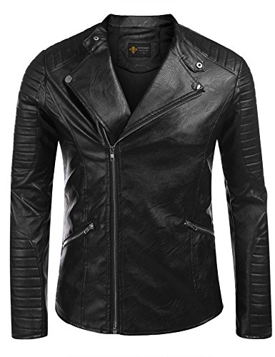 Jinidu Mens Casual Vintage Design Zip Up Slim Pu Leather Biker Zipper Jacket Coat