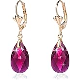 Austrian Crystal Teardrop Leverback Dangle Earrings for Women Fashion 14K Gold Plated Hypoallergenic Jewelry