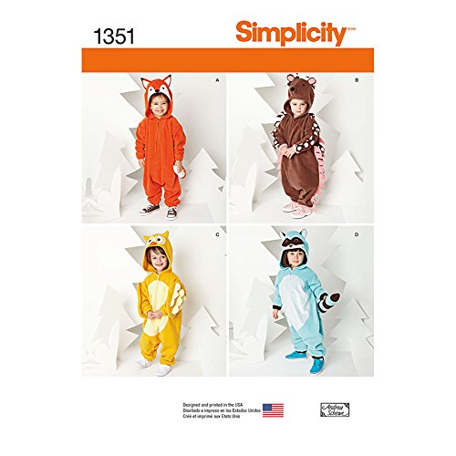 Simplicity Creative Patterns 1351 Toddlers' Animal Costumes Sewing Patterns, Size A (1/2-1-2-3-4)