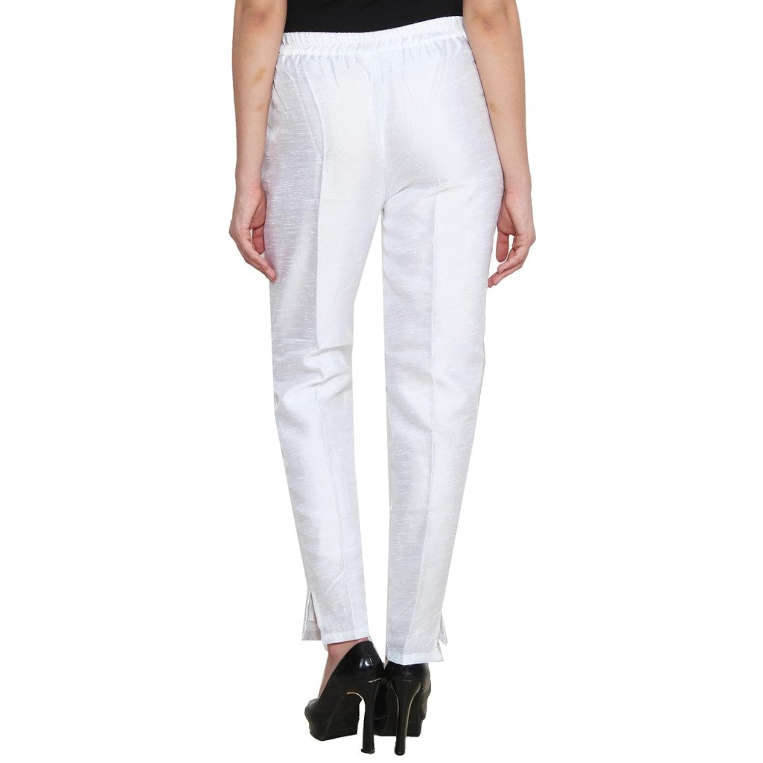numbrave white raw silk pants with full length cotton lining for women