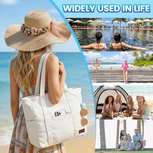 Virape Beach Bag XXL Family Drawstring Fabric - Women's Beach Bag Large with Zip & Waterproof Bag, Wet/Dry Separation - Fashionable Shoulder Bag for Beach Pool Camping Holiday