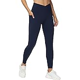THE GYM PEOPLE Women's V Cross Waist Workout Leggings Tummy Control Running Yoga Pants with Pockets