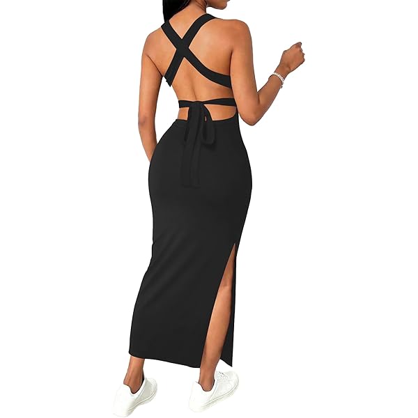 navy blue dress for baby girl TINMIIR Summer Dress for Women Criss Cross Backless Split Thigh Maxi Dresses,  OneColor, Medium at Amazon Women's Clothing store