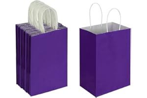 Oikss 50 Pack 5.25x3.25x8.25 Inch Small Purple Kraft Paper Bags with Handles Bulk for Birthday Wedding Party Favors Grocery Retail Shopping Business Goody Craft Gift Bags Cub Sacks, 50 Count