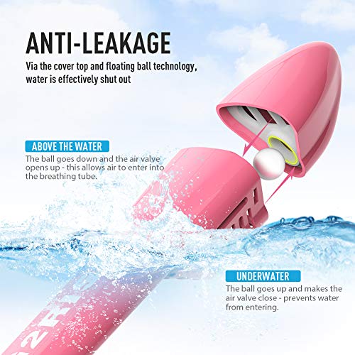 G2RISE SN01 Full Face Snorkel Mask with Detachable Mount and Snorkeling Tube, Anti-Fog & Easybreath Design for Kids Girls (Pink, XS)