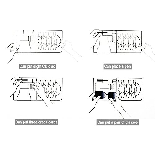 Car Visor CD Holder，Shellvcase Genuine Leather Auto Car CD Storage Bags With 8 CD/DVD Slots,3 Credit Cards Pockets,1 Pen holder,1 Sunglasses Holder (Grey) - Thumbnail 4