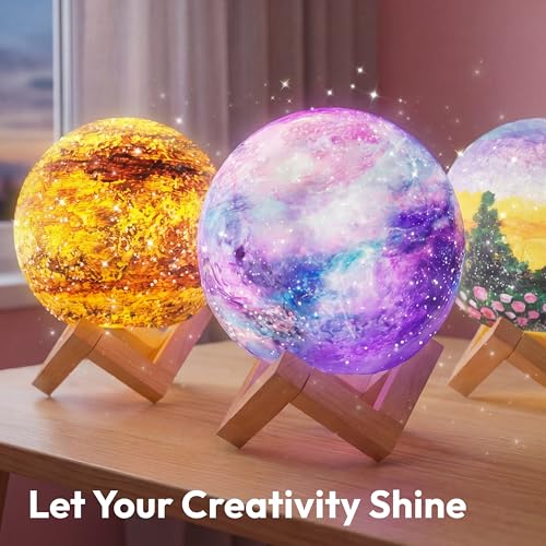 Klever Kits Craft Moon Lamp Painting Set, DIY Moon Lamp Painting Set Creative Set for Children, Craft Set Children from 6 7 8 9 10 11 12 Years, Gifts for Girls 6-12 Years, 3D Painting Night Light